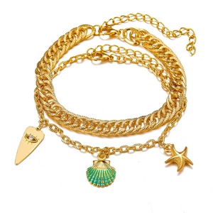 Tobillera Retro Multicapa con Colgante de Estrella de Mar y Concha Verde <span class=keywords><strong>para</strong></span> Mujer, Tobilleras de Playa con <span class=keywords><strong>Ojo</strong></span> de Horus, Joyería de Verano - Product Image 1