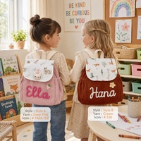 Sac à dos personnalisé pour tout-petit, léger, coloré, sac d'école personnalisé pour étudiant, imprimé floral, en velours côtelé