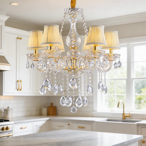 Lampadario di Lusso Moderno in Cristallo, Lampada a Sospensione Dorata con <span class=keywords><strong>Paralume</strong></span> a Candeliere e Luce Fluida per Ristorante, Isola Cucina, Bancone, Hall - Product Image 2