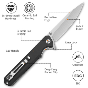 Ngoài trời cắm trại gấp lưỡi dao với G10 xử lý và D2 thép tùy chỉnh OEM Survival Pocket <span class=keywords><strong>Knife</strong></span> - Product Image 6
