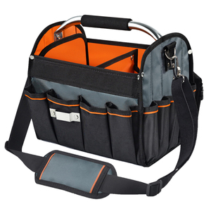 Open Top Waterproof OEM/ODM <b>Tool</b> <b>Bag</b> Foldable 29-Pocket <b>Tote</b> Adjustable Stainless Steel Handle Padded Shoulder Strap - Product Image 1
