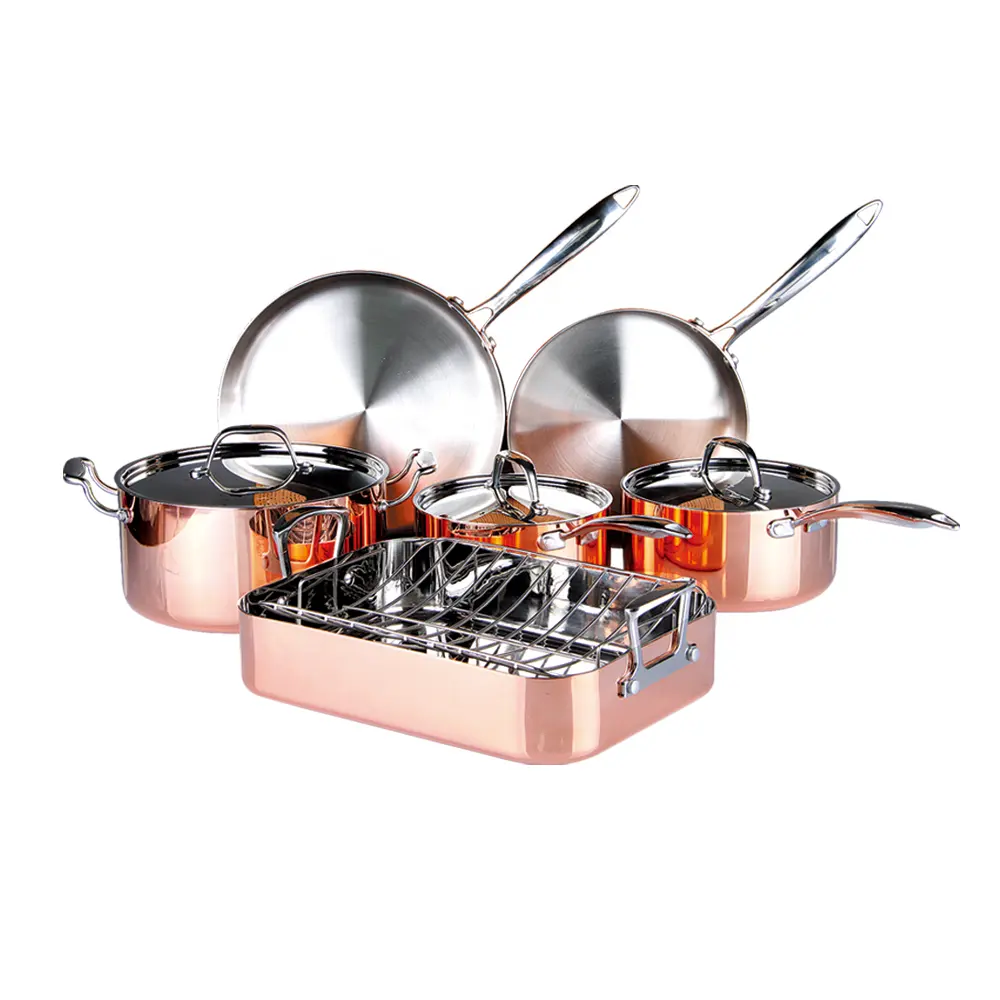 Eco-friendly High Quality Elegant Triply Copper and Stainless Steel Nonstick Rachael Ray Pan Cookware Set