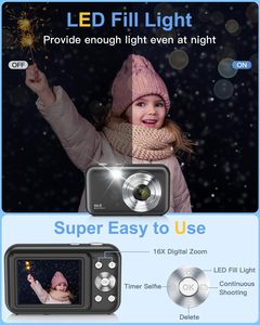 กล้องถ่ายรูปดิจิตอลสำหรับเด็ก Sonida ความละเอียดสูงสุด 48MP 1080p มินิวิดีโอบล็อก หน้าจอสี 2.4 นิ้ว ตรวจจับใบหน้า 16 เท่า บันทึกภาพยิ้ม กล้องน่ารักสำหรับเด็ก - Product Image 4