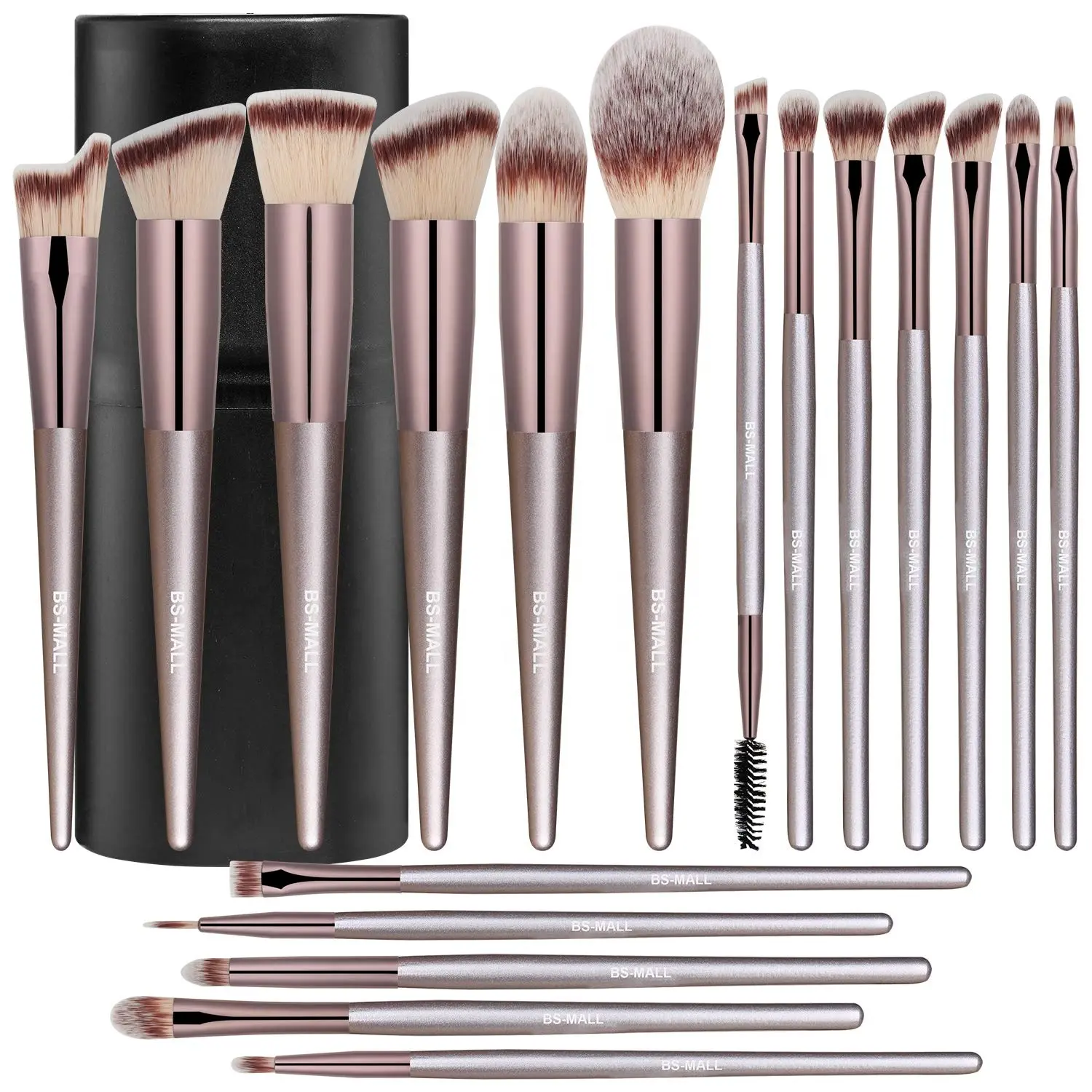 BS-MALL 18pcs Makeup Brushes Champagne Gold Wholesale Custom Logo Makeup Brush With Holder