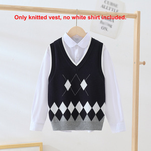 Gilet <span class=keywords><strong>sans</strong></span> manches pour enfants, uniforme scolaire, style preppy vintage, col en V, gilet en tricot pour adolescentes, vêtements d'extérieur - Product Image 2