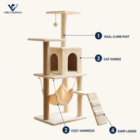Arbre à chat multi-niveaux avec hamac et condo, griffoir en sisal, tour à chat en peluche pour chats d'intérieur