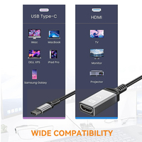 Kabel USB-C ke HDMI 8K 2.1 Pria ke Wanita, Adaptor Konverter USB Tipe C ke HDMI 8K 30Hz