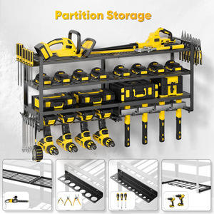 Large <b>wall</b>-<b>mounted</b> power tool storage rack, 4-tier metal multi-functional battery <b>shelf</b> with 8 drill holders - Product Image 3