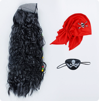 Ecowalson Perruque de carnaval pour femme avec tresses, chapeau, casquette, foulard de pirate, masque pour les yeux, accessoires de déguisement