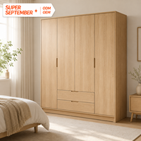 Armoire de chambre en bois de chêne naturel, 4 portes, moderne et simple, pour le rangement des vêtements, idéale pour appartement, vente en gros