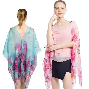 2021 Fashion style butterfly flower stampato summer women beach cover up wrap sarong pareo
