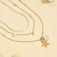 Collier pendentif YEHHY en fausses perles, pampilles, pierres concassées, étoiles de mer et coquillages, perles, multicouche, pour femme, idéal pour l'été et la plage