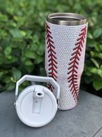 Bouteilles d'eau de voyage réutilisables en acier inoxydable anti-fuite avec strass, grande capacité, pour softball, avec paille rabattable