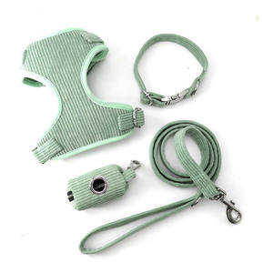 OEM/ODMカスタムソフトコーデュロイ犬用ハーネスパッド入り首輪付きリースセットパーソナライズされたペットアクセサリー - Product Image 3