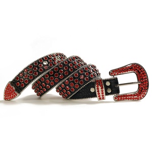 Ready to Ship 1.5 Inch Wide <strong>Red</strong> Bling Bling Mens Rhinestone <strong>Belt</strong> Western Cowboy Crystal Studded Crocodile Leather Waist <strong>Belt</strong> - Product Image 2
