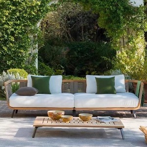 Ensemble de canapés de jardin en teck avec structure en aluminium, résistant aux intempéries, en forme de L, pour villa, cour, terrasse - Product Image 5