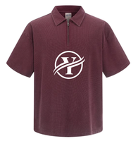 Polo pour homme à manches courtes, col zippé 1/4, en maille gaufrée délavée à l'acide, style vintage, haute qualité, idéal pour l'été, 325G