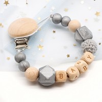 Correntes de chupeta bebê personalizado, chupeta bebê bpa livre de silicone, brinquedo de dentição, madeira, mastigar, clipes
