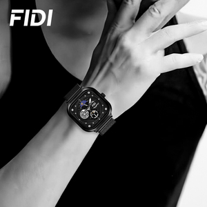 นาฬิกาข้อมือผู้ชาย FIDI ทรงสี่เหลี่ยม หน้าปัดเปลือย สายตาข่ายสีดำเงิน ระบบควอตซ์ แสดงข้างขึ้นข้างแรม ดีไซน์ลำลอง ธุรกิจ หรูหรา แฟชั่น - Product Image 3