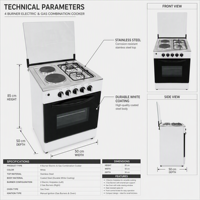 Cuisinière à gaz et électrique CKD 2 feux gaz 2 plaques chauffantes électriques avec four 80L 60*60, cuisinière autonome GPL