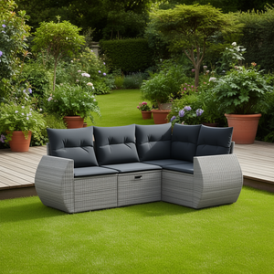 Ensemble de canapé de jardin en rotin gris modulaire avec rangement, mobilier d'extérieur, 5 places, design contemporain - Product Image 2