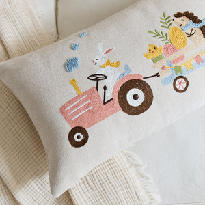 Housse de coussin lombaire brodée tuftée de haute qualité, motif lapin de Pâques, en coton décoratif pour <span class=keywords><strong>canapé</strong></span> - Product Image 5