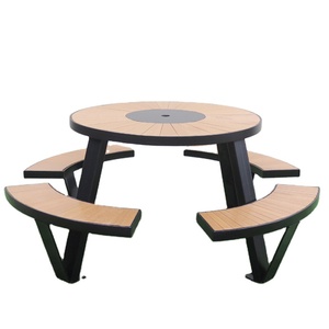 <span class=keywords><strong>Table</strong></span> et chaises de restaurant en métal pour café extérieur, ensembles de jardin, <span class=keywords><strong>table</strong></span> de pique-nique en bois rond en acier PS avec banc - Product Image 1