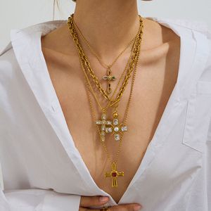 Ensemble de colliers croix en acier inoxydable doré, chaîne superposée, bijoux de clavicule pour femme, cadeau, pièce de mode tendance - Product Image 1