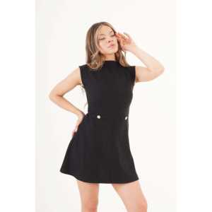 Robe Courte Sans Manches à Col Montant en Viscose Noire, Polyvalente pour le Bureau, les Soirées et les Fêtes, Taille XS, Élégante et Formelle - Product Image 2