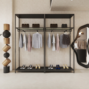 Exhibidor <span class=keywords><strong>de</strong></span> Ropa Comercial Multiusos <span class=keywords><strong>para</strong></span> Tienda <span class=keywords><strong>de</strong></span> Zapatos, Soporte <span class=keywords><strong>de</strong></span> Metal con Recubrimiento <span class=keywords><strong>de</strong></span> Polvo Negro, Montado en la Pared - Product Image 1