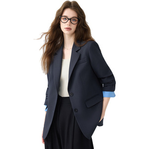 Women's Blazer Grey Solid Color Polyester Breathable Loose Fit Korean Style Casual Top - Product Image 5