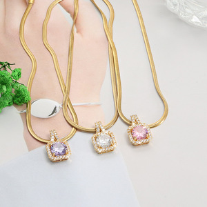 Collar de circonita cuadrada con baño de <span class=keywords><strong>oro</strong></span> de 18 quilates para mujer, estilo INS, <span class=keywords><strong>cadena</strong></span> de clavícula moderna con micro pavé, joyería para regalo de cumpleaños - Product Image 1