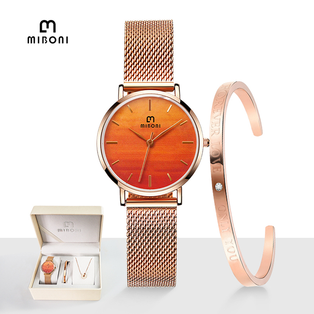 Miboni 2026L Luxury Japan Miyota Quart Watch Sets Titanium Steel Bracelet Necklace Jewelry Gift Box Fashion Wristwatch for Women