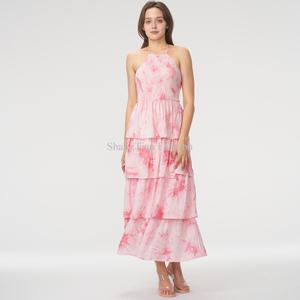Robe d'été élégante personnalisable pour femme, à bretelles spaghetti, sans manches, à volants, imprimée et dos nu - Product Image 1