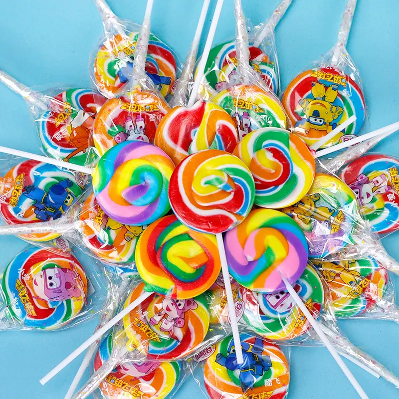 Candy Manufacturer Halal 17G Rainbow Round Stick Fruit-Flavored Sliced Lollipop Candy