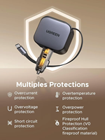 UGREEN pengisi daya mobil USB C 145W, pengisi daya Cepat 3 dalam 1 3C1A Tipe C UNTUK iPhone