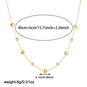 Heart Shaped Stainless Steel Clavicle Chain Gold Plated With Diamond Setting Simple Necklace For Daily Wear Gift - Product Image 4