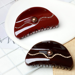 Horquilla Unisex de gama alta con perlas, diamantes de imitación coreanos, acetato, plástico, rojo, negro, disco de cabeza, horquilla - Product Image 6