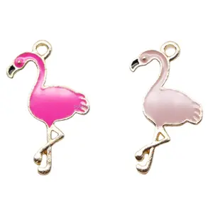 Liontin Burung Flamingo Hewan 29Mm * 15Mm, Jimat Liontin Gelang Temuan Perhiasan DIY Enamel Tetesan Minyak Berlapis Warna Emas