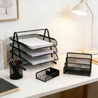 Organisateur de bureau multifonctionnel en maille métallique avec porte-stylos, boîtes de rangement de fichiers de bureau pour la papeterie