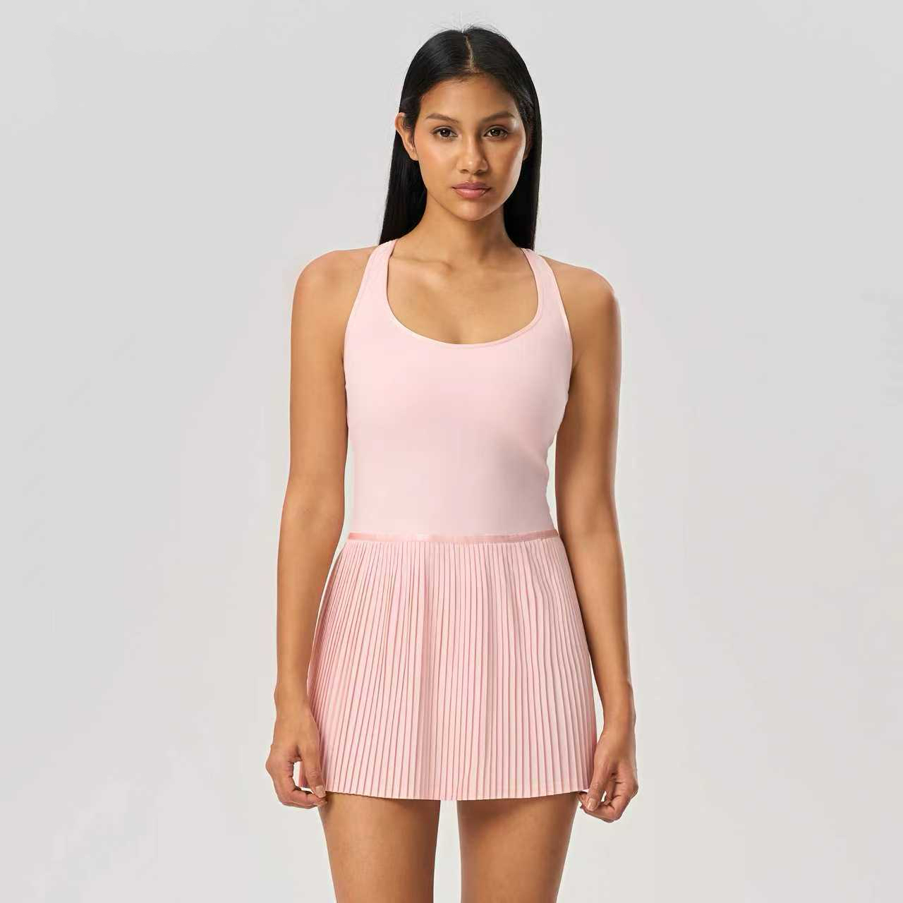 New Beauty Back Sports Dress Women's Chest Pad Yoga Vest Skirt Cool Breathable Tennis Pleated D25028 V-neck Sleeveless Quick Dry