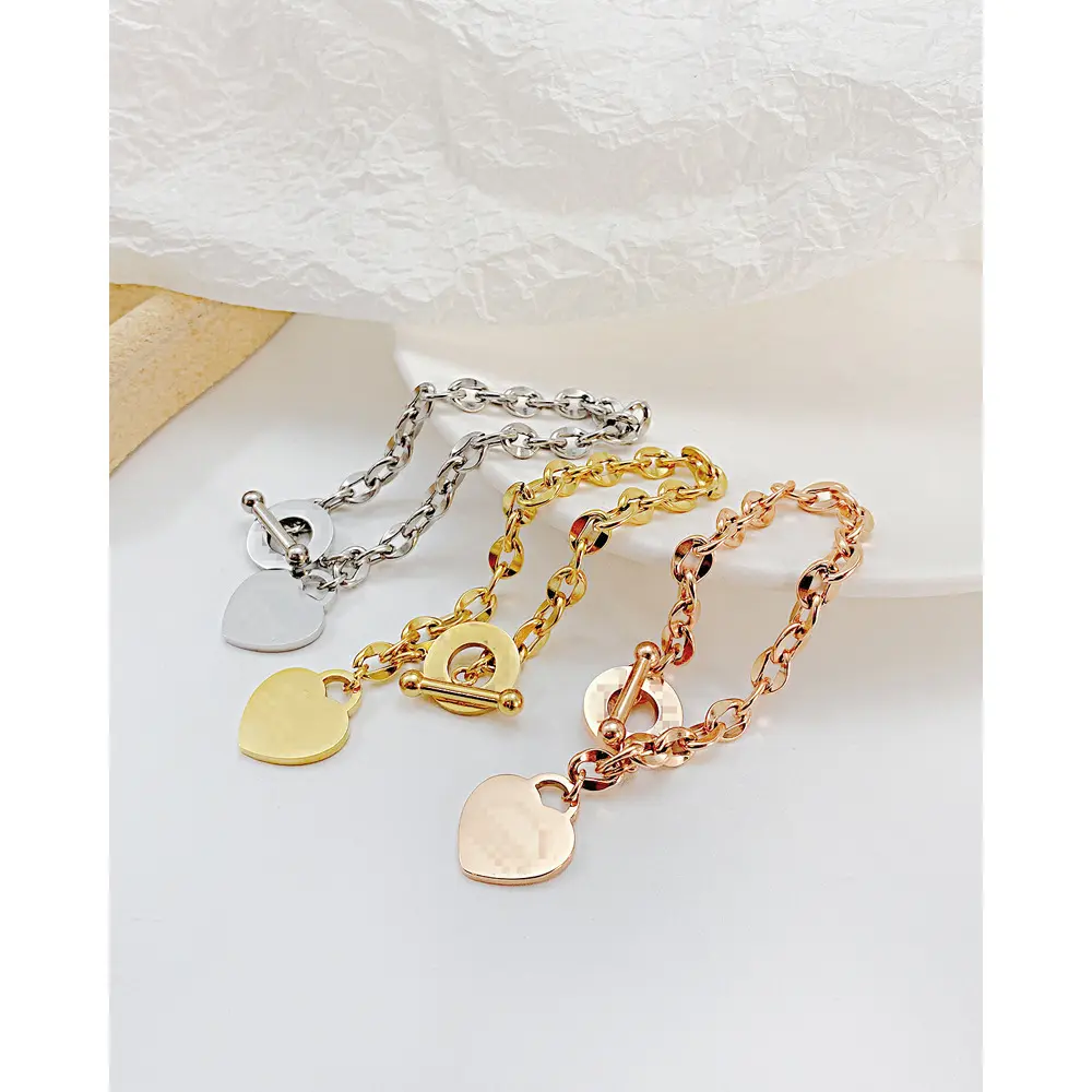Mode vergoldet Liebe Herz Armband Edelstahl OT Toggle Chain Armband Schmuck für Frauen Mädchen Valentinstag Geschenk Par