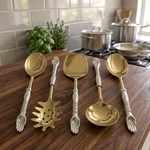 Ensemble de cuillères et fourchettes à salade en métal argenté, classiques, pour les repas en famille, les dîners, les hôtels et les cuisines commerciales - Product Image 3