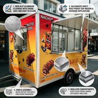 Chariot de vente mobile pour hot-dogs, certifié CE, en tôle galvanisée, facile à utiliser, avec bar intégré et remorque à attacher.