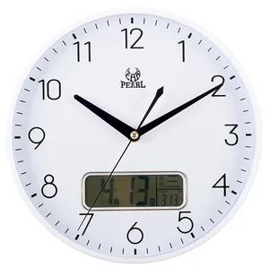 Reloj de pared LCD perlado con batería silenciosa, 10 pulgadas, movimiento de barrido de cuarzo, decoración moderna del hogar con fecha