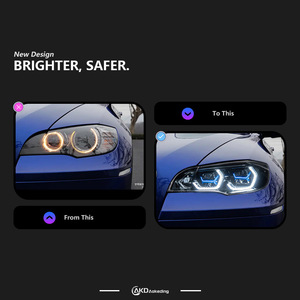Adatto per gruppo fari <span class=keywords><strong>BMW</strong></span> <span class=keywords><strong>X6</strong></span> E71 dal 2008 al 2014, modificato con nuove lenti LED a doppio colore a forma di cucchiaio con effetto occhio dorato. - Product Image 2