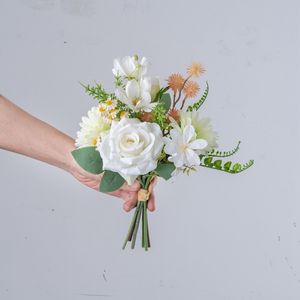 <span class=keywords><strong>Ramo</strong></span> de Flores Artificiales CF01453 Blanco y Verde, Rosa, Gerbera, Cosmos, Margarita, 32 cm con Follaje para Decoración de Mesa de Boda o Hogar - Product Image 3