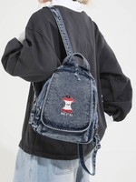 Tas Ransel Denim Custom Bordir Resleting Tas Sekolah Ringan Tas Travel Harian Olahraga Luar Ruangan Custom OEM ODM Grosir