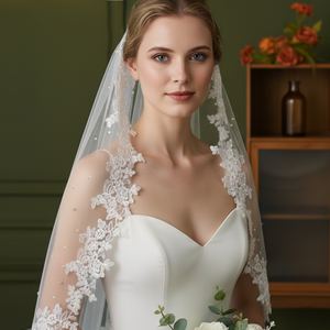 Youlapan V82 <span class=keywords><strong>blanc</strong></span> crème monocouche <span class=keywords><strong>Transparent</strong></span> lumière dentelle <span class=keywords><strong>voile</strong></span> coude longueur perle décoration court <span class=keywords><strong>voile</strong></span> de mariée - Product Image 2