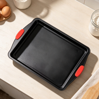 Ensemble de moules à pâtisserie rectangulaires en acier au carbone antiadhésif XINZE avec poignées en silicone rouge, résistants au four, pour biscuits et gâteaux, pour restaurant